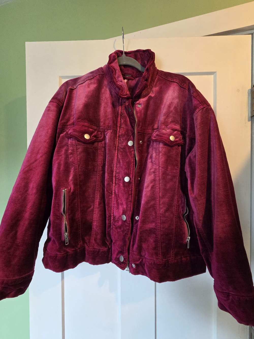 Free People Velvet Jean Jacket in Deep Berry